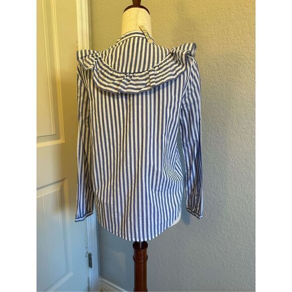 NWT Madewell Striped Ruffle Button Down Long Sleeve Blouse - Size M - G7898 - Picture 2 of 8